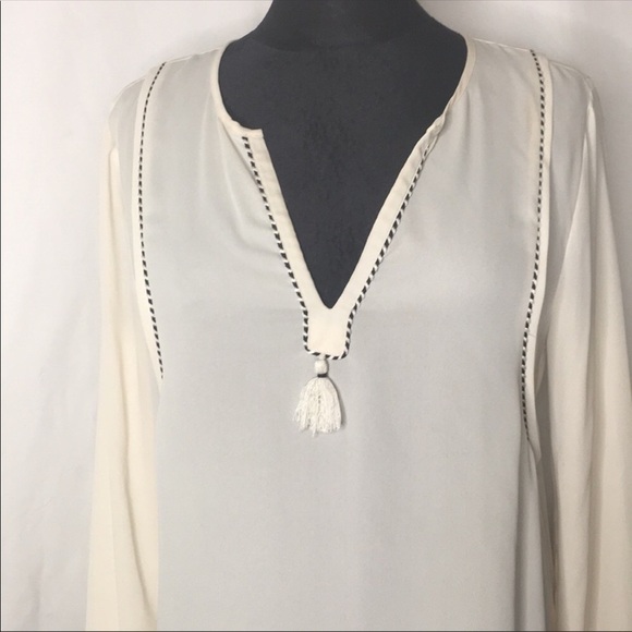 J crew tassel trim top in  cream and navy - Picture 5 of 8